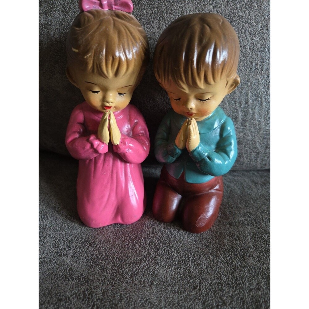 Vintage Set Of 2 Handpainted Praying Children